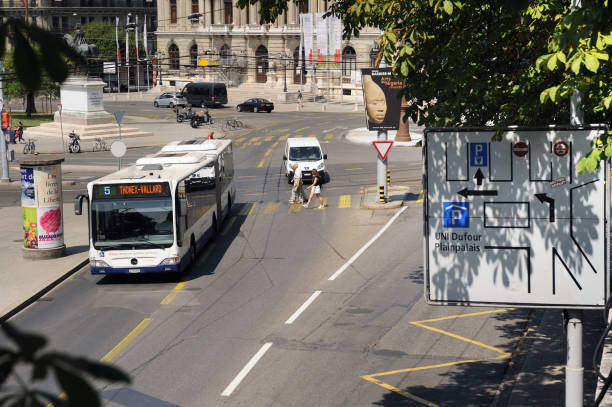 Geneva, Switzerland - 18.07.2015: Articulated urban bus Mercedes-Benz O530 Citaro G in the city street.Geneva Public Transport (TPG).